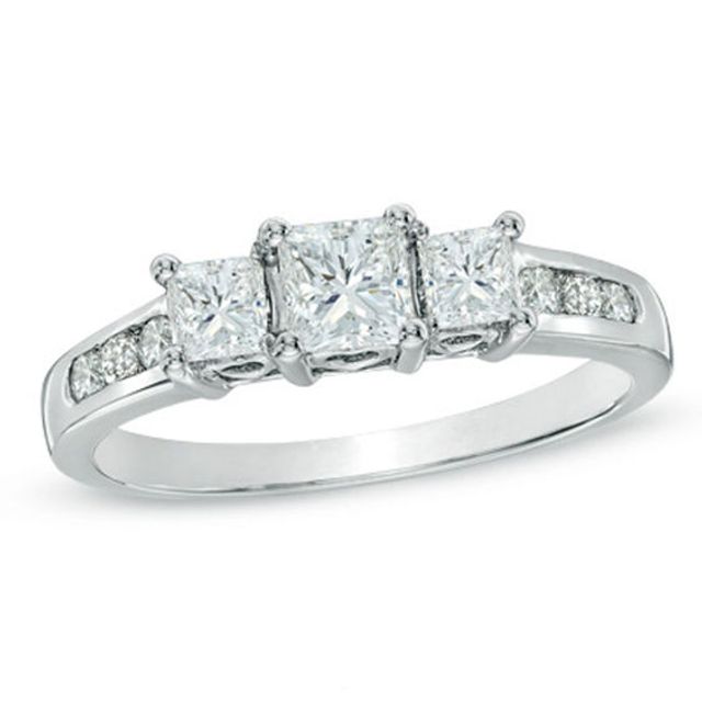 Previously Owned - 1 CT. T.w. Princess-Cut Diamond Past Present FutureÂ® Engagement Ring in 14K White Gold