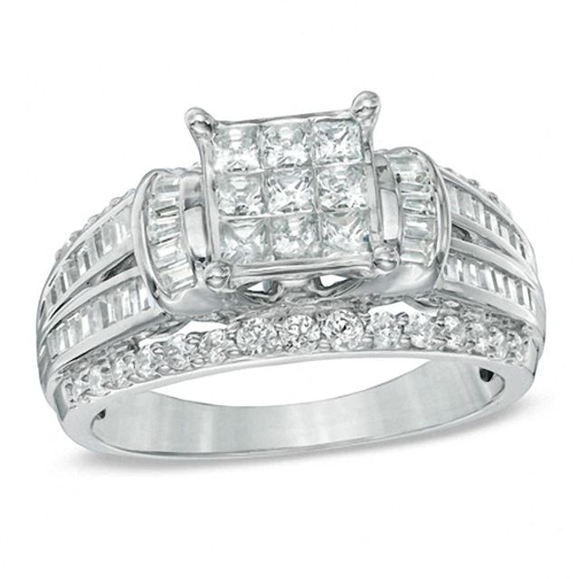 Previously Owned - 1-1/4 CT. T.w. Princess-Cut Composite Diamond Engagement Ring in 10K White Gold