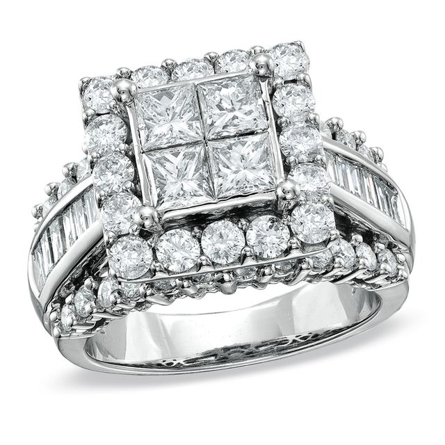 Previously Owned - 3 CT. T.w. Quad Princess-Cut Diamond Engagement Ring in 14K White Gold