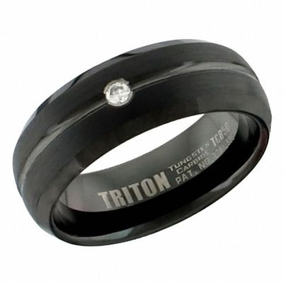 Previously Owned - Triton Men's 8.0mm Diamond Accent Comfort Fit Black Tungsten Wedding Band