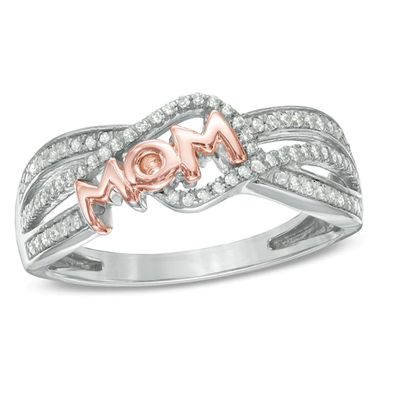 Previously Owned - 1/5 CT. T.w. Diamond Mom Ring in Sterling Silver and 10K Rose Gold