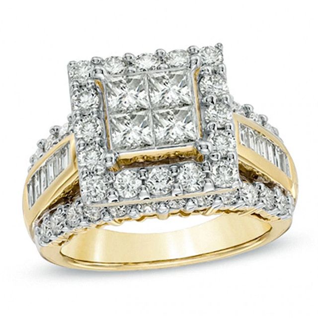 Previously Owned - 3 CT. T.w. Quad Princess-Cut Diamond Frame Ring in 14K Gold