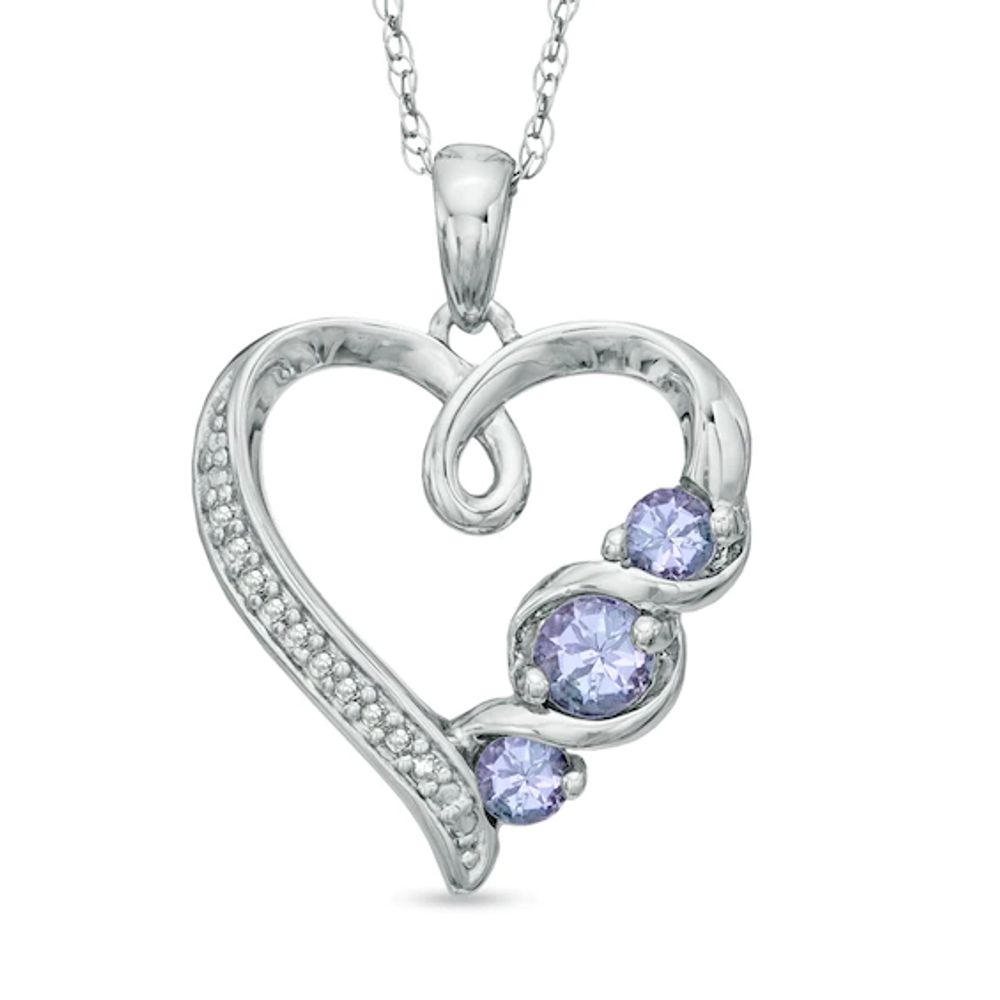 Previously Owned - Tanzanite and Diamond Accent Swirl Heart Pendant in Sterling Silver