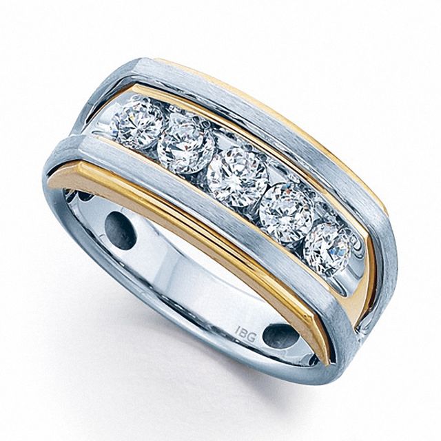 Previously Owned - Men's 1 CT. T.w. Diamond Five Stone Wedding Band in 14K Two-Tone Gold