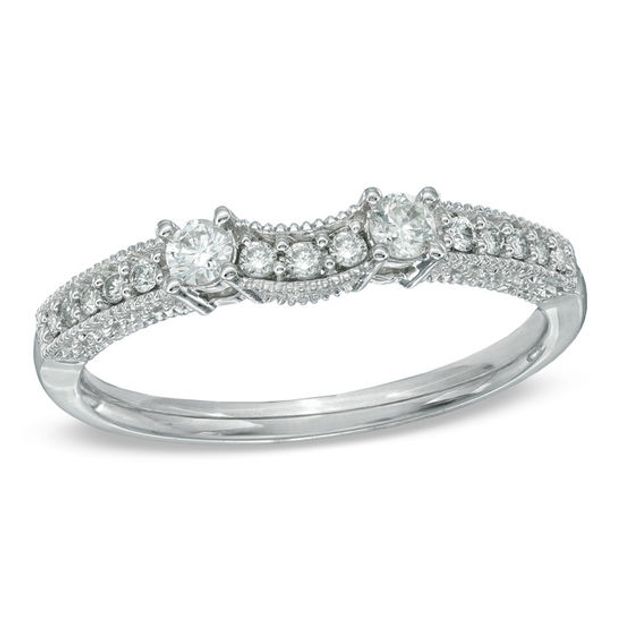 Previously Owned - 1/4 CT. T.w. Diamond Vintage-Style Contour Wedding Band in 14K White Gold