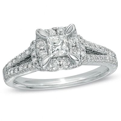 Previously Owned - 1 CT. T.w. Princess-Cut Diamond Vintage-Style Engagement Ring in 14K White Gold