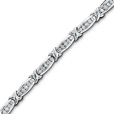 Previously Owned - 1 CT. T.w. Diamond Channel "X" Bracelet in 10K White Gold