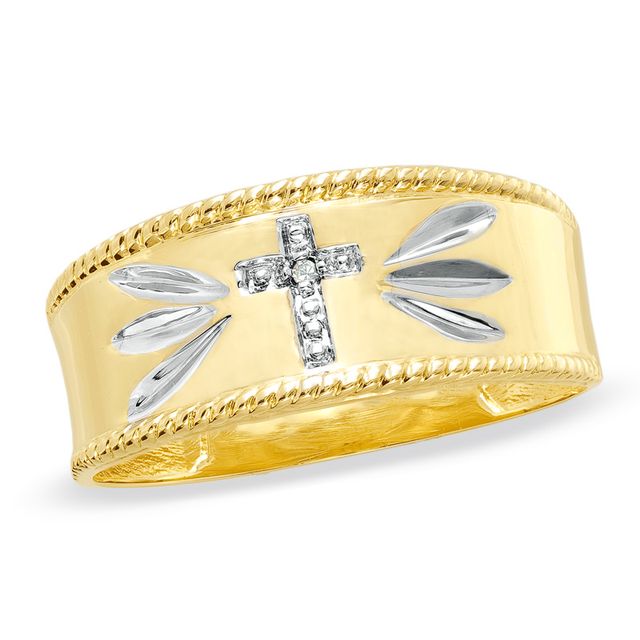 Previously Owned - Men's Diamond Accent Cross Wedding Band in 10K Gold