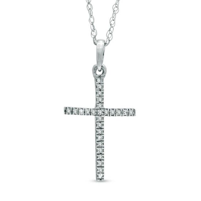 Previously Owned - 1/20 CT. T.w. Diamond Dainty Cross Pendant in 10K White Gold