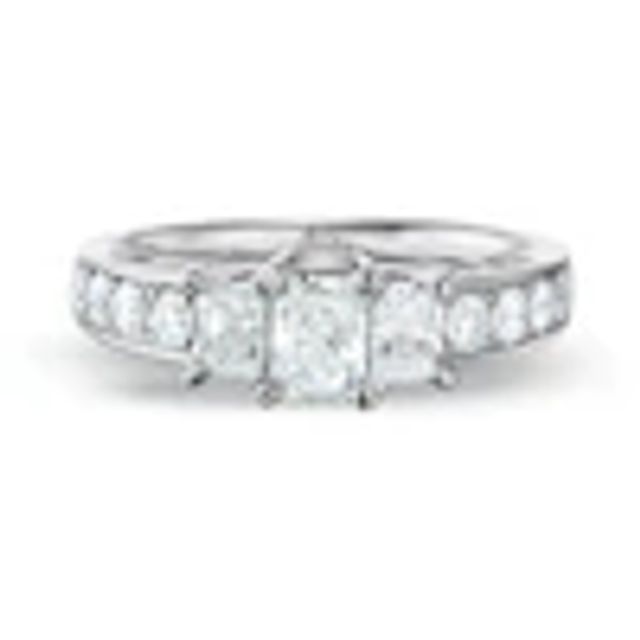 Previously Owned - 1-1/2 CT. T.w. Radiant-Cut Diamond Three Stone Ring in 14K White Gold