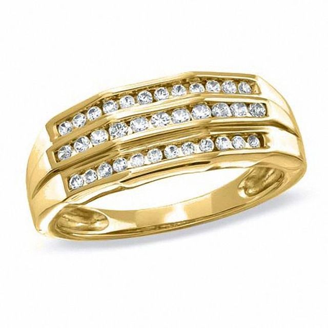 Previously Owned - Men's 1/2 CT. T.w. Diamond Triple Row Wedding Band in 10K Gold