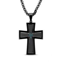 Previously Owned - Men's Enhanced Blue Diamond Accent Cross Pendant in Black Stainless Steel - 24"