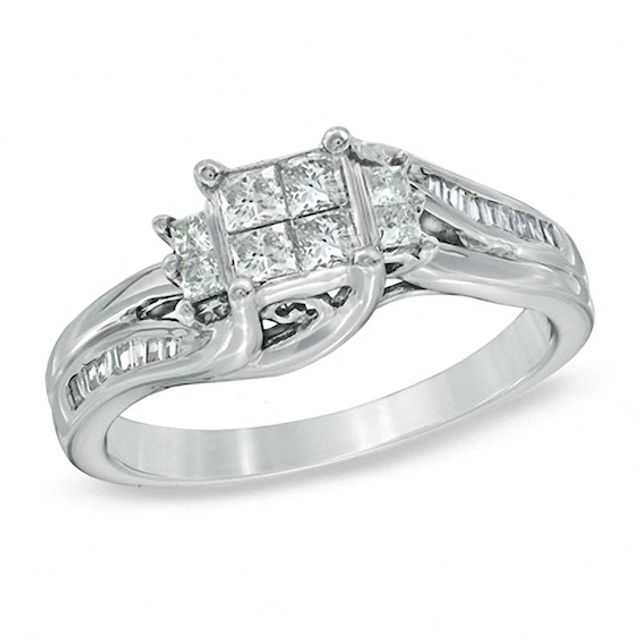 Previously Owned - 1/2 CT. T.w. Quad Princess-Cut Diamond Engagement Ring in 10K White Gold