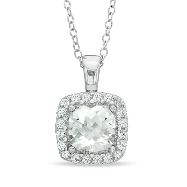 Previously Owned - 7.0mm Cushion-Cut Lab-Created White Sapphire Frame Pendant in Sterling Silver