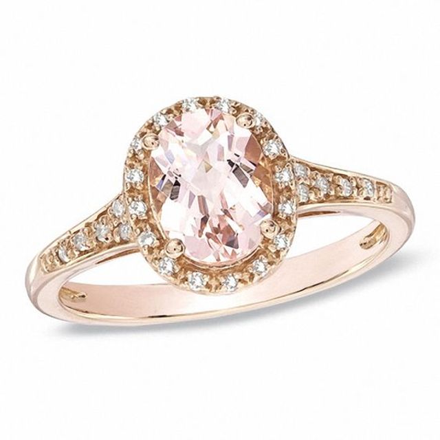 Previously Owned - Your Stone Your Storyâ¢ Oval Morganite and 1/15 CT. T.w. Diamond Frame Ring in 10K Rose Gold