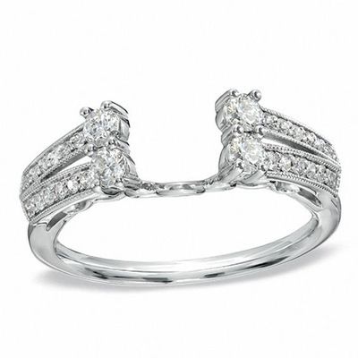 Previously Owned - 1/2 CT. T.w. Diamond Side Accent Double Row Solitaire Enhancer in 14K White Gold