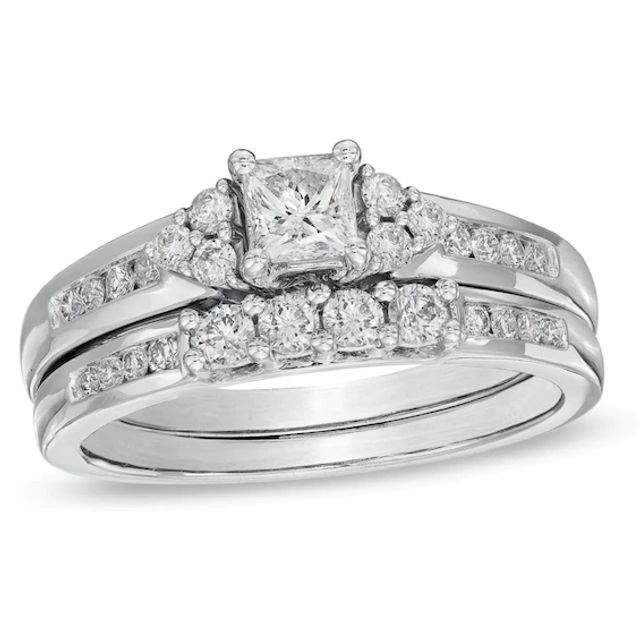 Previously Owned - 3/4 CT. T.w. Princess-Cut Diamond Bridal Set in 14K White Gold