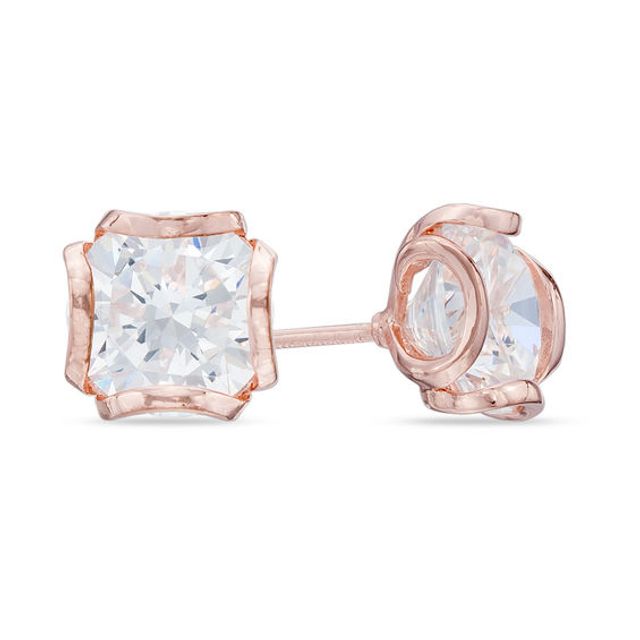 Previously Owned - 8.0mm Lab-Created White Sapphire Solitaire Stud Earrings in Sterling Silver with 18K Rose Gold Plate