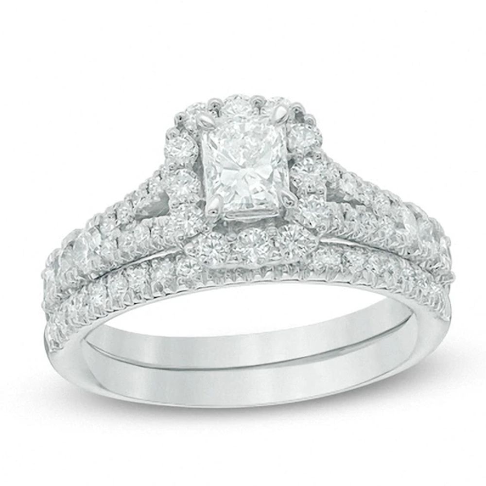 Previously Owned - 1-1/2 CT. T.w. Radiant-Cut Diamond Bridal Set in 14K White Gold (I/I1)