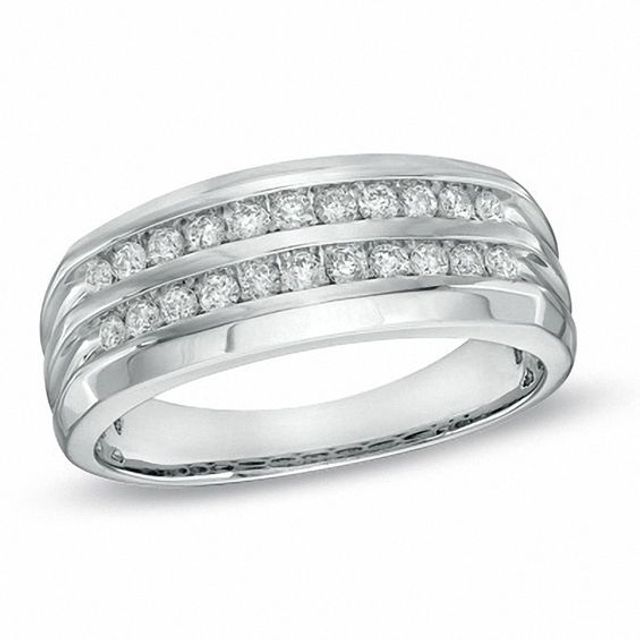 Previously Owned - Men's 1/2 CT. T.w. Diamond Double Row Anniversary Band in 10K White Gold