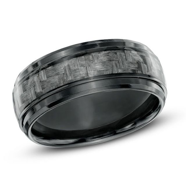 Previously Owned - 8.0mm Grey Carbon Fiber Comfort Fit Black Titanium Wedding Band
