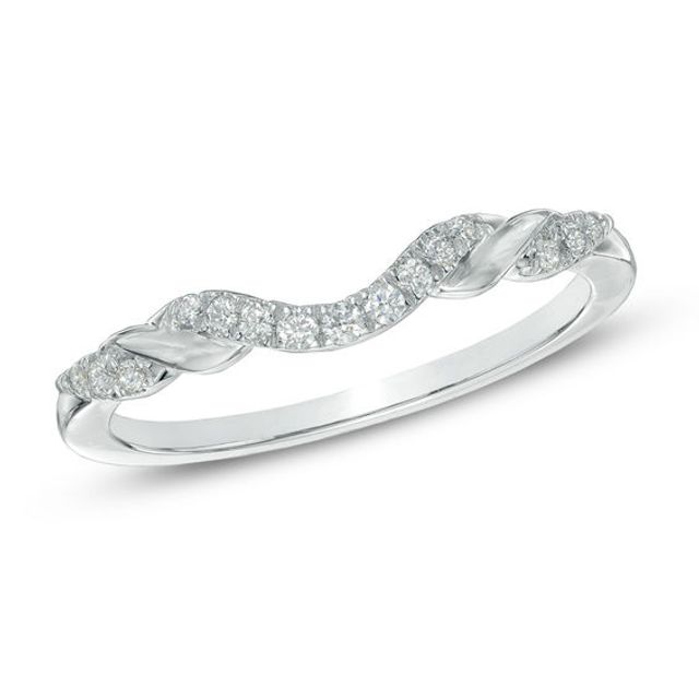 Previously Owned - 1/8 CT. T.w. Diamond Ribbon Wrapped Contour Wedding Band in 14K White Gold