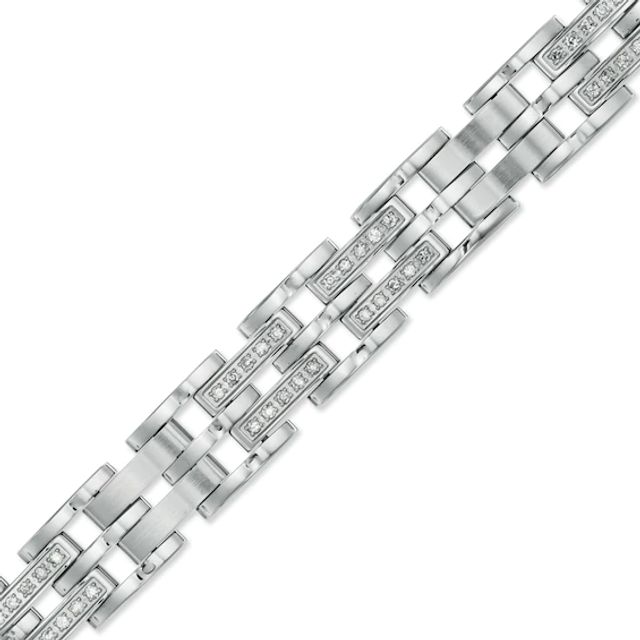 Previously Owned - Men's 1 CT. T.w. Diamond Double Row Bracelet in Stainless Steel - 8.75"