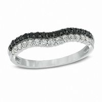 Previously Owned - 3/8 CT. T.w. Enhanced Black and White Diamond Double Row Contour Wedding Band in 14K White Gold