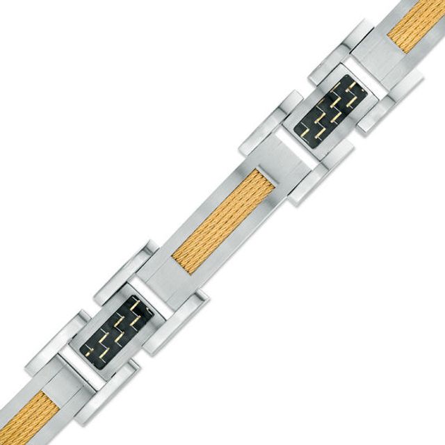 Previously Owned - Men's Carbon Fiber and Cable Link Bracelet in Two-Tone Stainless Steel - 8.5"