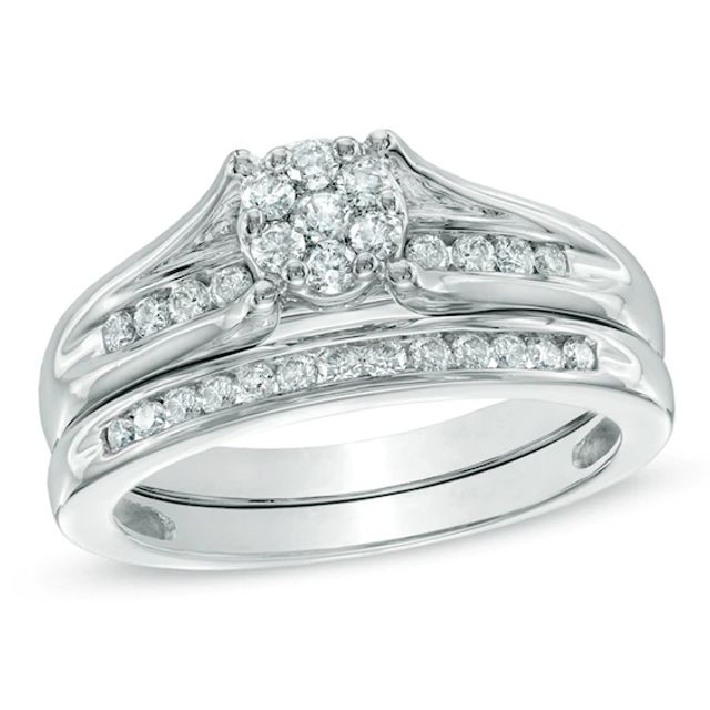 Previously Owned - 1/2 CT. T.w. Diamond Cluster Bridal Set in 10K White Gold