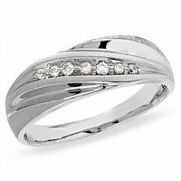 Previously Owned - Men's 1/8 CT. T.w. Diamond Seven Stone Slant Band in 10K White Gold