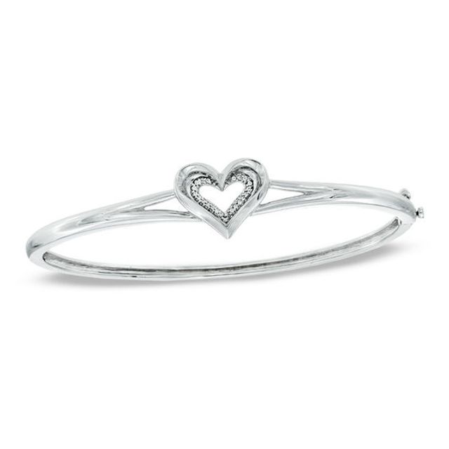 Previously Owned - Diamond Accent Heart Bangle in Sterling Silver