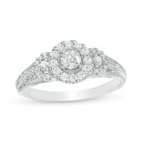 Previously Owned - 1/2 CT. T.w. Diamond Three Stone Frame Ring in 14K White Gold
