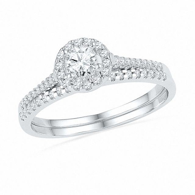 Previously Owned - 1/2 CT. T.w. Diamond Frame Bridal Set in 10K White Gold