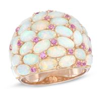 Previously Owned - Oval Lab-Created Opal and Pink Sapphire Dome Ring in Sterling Silver with 18K Rose Gold Plate