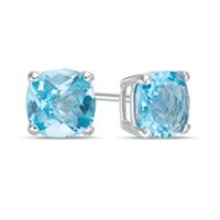 Previously Owned - 6.0mm Cushion-Cut Blue Topaz Stud Earrings in 10K White Gold