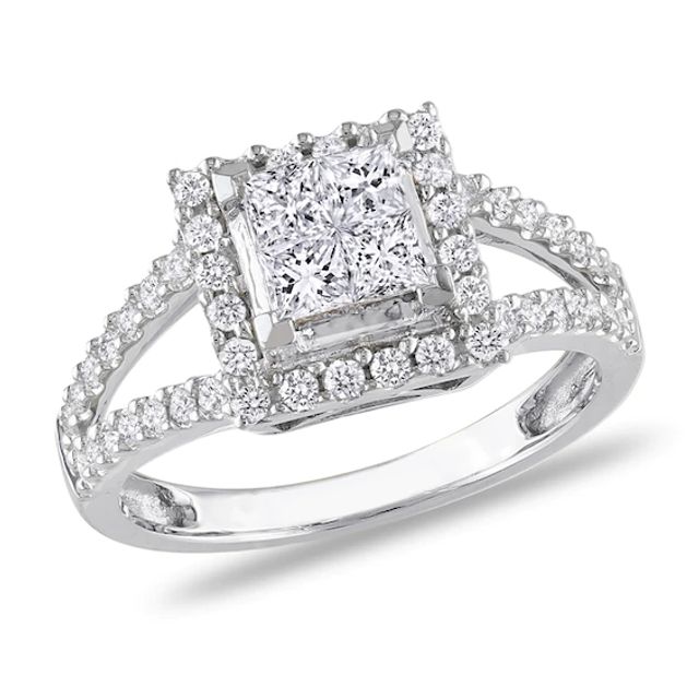 Previously Owned - 1 CT. T.w. Quad Princess-Cut Diamond Frame Ring in 14K White Gold