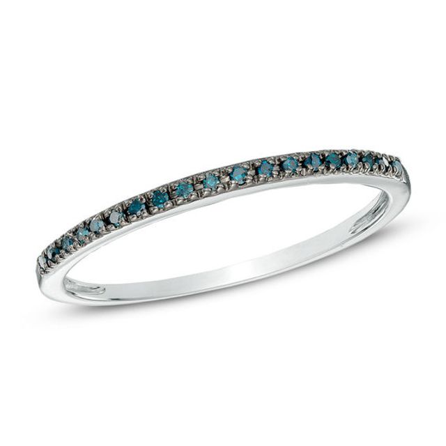 Previously Owned - Enhanced Blue Diamond Accent Band in 14K White Gold