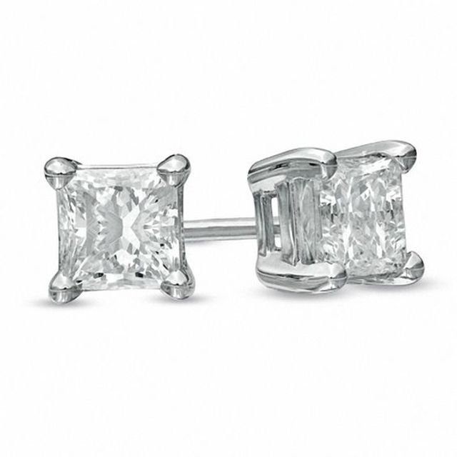 Previously Owned - 1/2 CT. T.w. Princess-Cut Diamond Solitaire Stud Earrings in 14K White Gold
