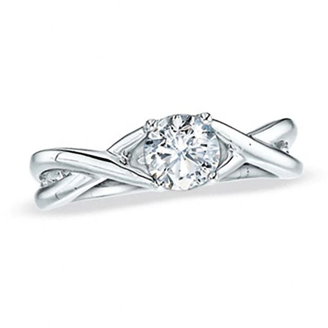 Previously Owned - 1 CT. T.w. Diamond Solitaire Twist Engagement Ring in 14K White Gold