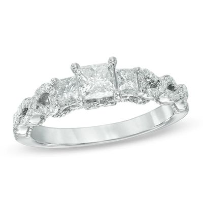 Previously Owned - 1 CT. T.w. Princess-Cut Diamond Past Present FutureÂ® Twist Ring in 14K White Gold