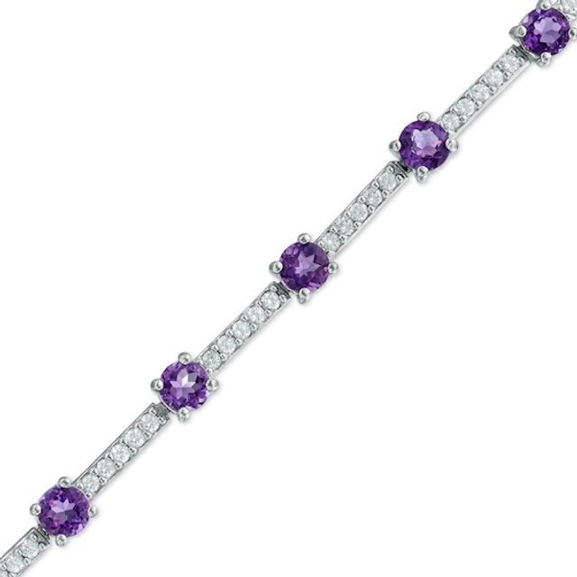 Previously Owned - 4.0mm Amethyst and Lab-Created White Sapphire Bracelet in Sterling Silver - 7.25"