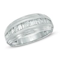 Previously Owned - Men's 1 CT. T.w. Round and Baguette Diamond Wedding Band in 14K White Gold