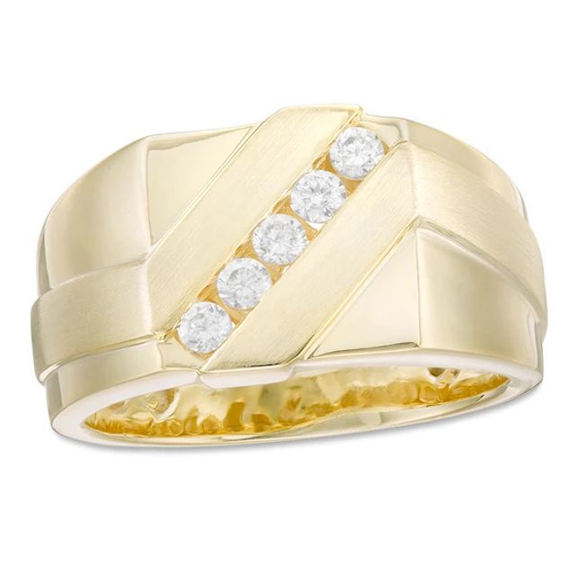 Previously Owned - 1/3 CT. T.w. Diamond Slant Satin Wedding Band in 10K Gold