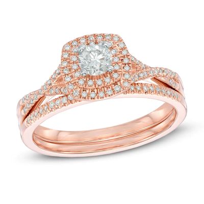 Previously Owned - 1/2 CT. T.w. Diamond Double Frame Bridal Set in 14K Rose Gold