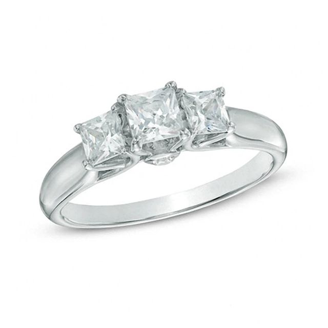 Previously Owned - 1 CT. T.w. Princess-Cut Diamond Past Present FutureÂ® Engagement Ring in 14K White Gold (I/I2)