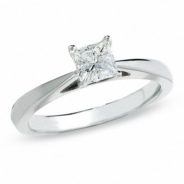 Previously Owned - Celebration LuxÂ® 1/2 CT. Princess-Cut Diamond Solitaire Engagement Ring in 18K White Gold (I/Si2)