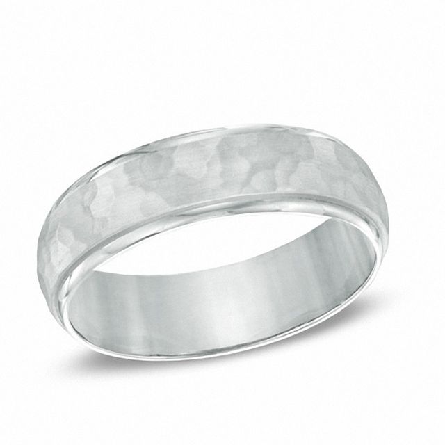 Previously Owned - Men's 6.0mm Hammered Comfort Fit Wedding Band in 14K White Gold