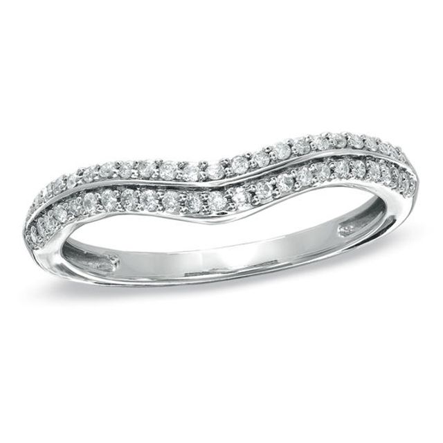 Previously Owned - 1/5 CT. T.w. Diamond Double Row Contour Wedding Band in 14K White Gold