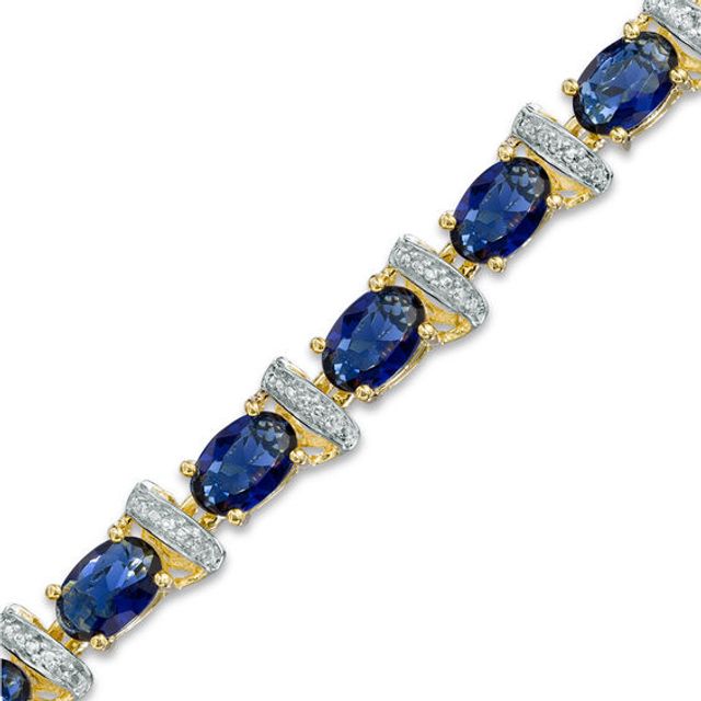 Previously Owned - Oval Lab-Created Blue Sapphire and Diamond Accent Link Bracelet in 10K Gold Vermeil - 7.25"